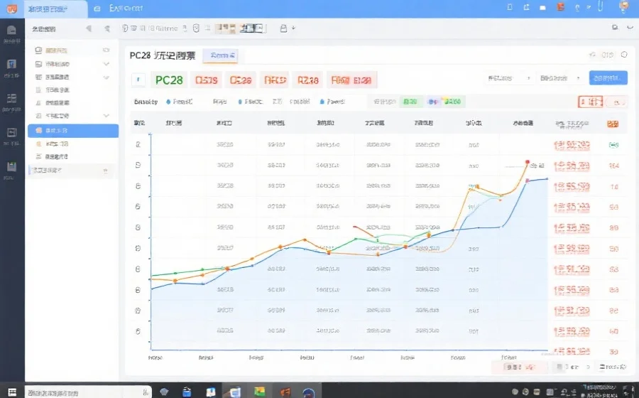 一张电脑截图，显示Excel中整理的PC28历史开奖数据和自动生成的趋势走势图，数据清晰、结构分明