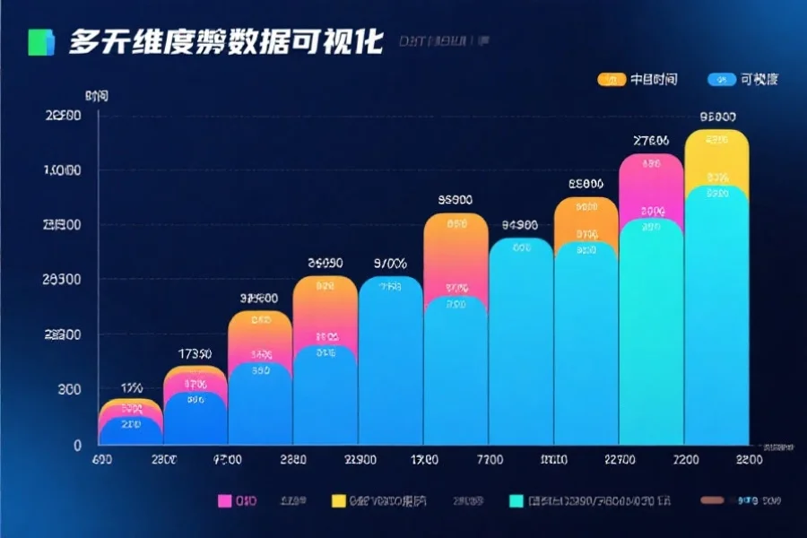 一张多维度数据可视化图表，展示出不同时间段与数值分布的关系，色彩鲜明、逻辑清晰